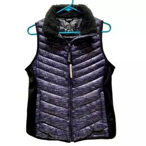 Calvin Klein Performance Women's Medium Puffy Vest Sherpa Collar Black Heather